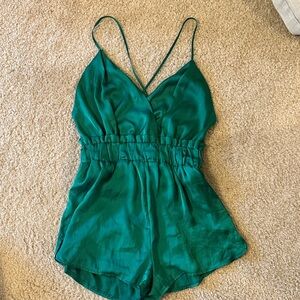 Shinestar Teal Satin Romper